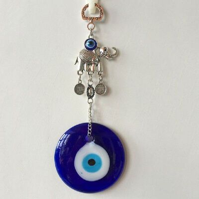 Wall Hanging Turkish Elephant Blue Evil Eye Amulet Glass