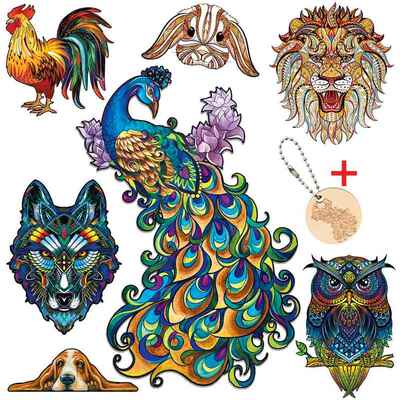 P Adults Animal Wooden Puzzle Peacock Owl Chameleo Wooden Ji