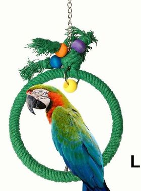 2pc Pet Parrot Birds Cage Toy Cotton Rope Circle Ring Stand