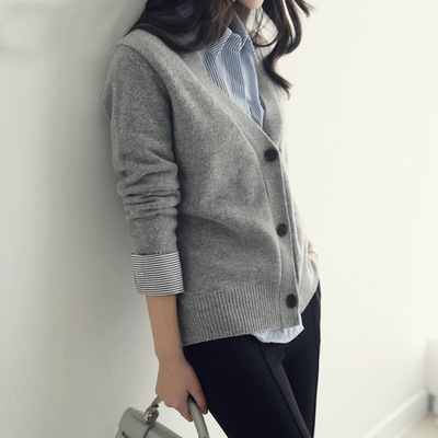 Basic Brief V Neck Cardigan Sweater Women Knitted Cardigans