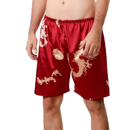 Mens Nightgown New Sexy Imitation Silk Loose Pants Pyjama Co