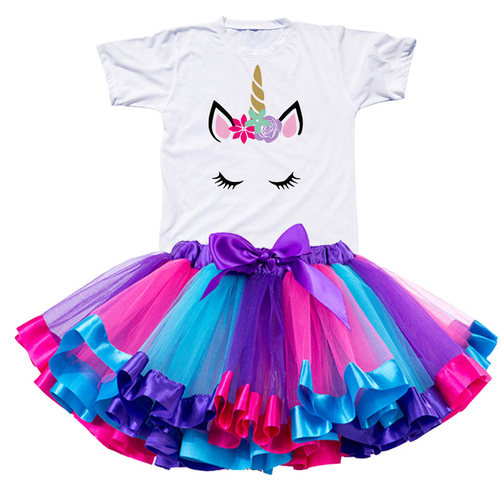 Baby Girl Birthday 2/PCs Clothes Sets Kids Unicorn T-shirt+T
