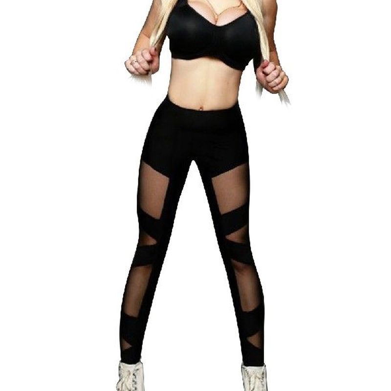 Womens High Waist Yoga Pants Mesh Sports Fitness Athletic