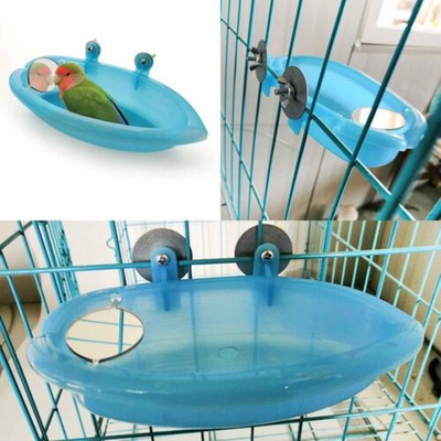 Blue Small Parrot Bird Bathtub Pet Parts Bird Mirror Bath S
