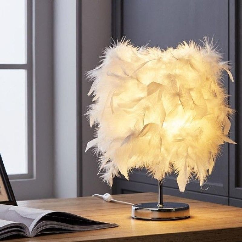 E27 Bedside Table LED Lamp Feather Romantic Living Room