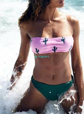 Bandeau Swimwear 2019 Padded Swimsuit Strapless Printed Bath