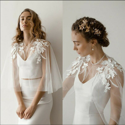 Soft Tulle Wedding Cape Shoulder Appliques Bridal Bolero Jac