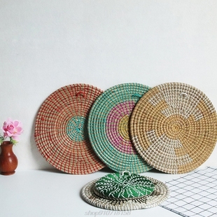 Boho Woven Wall Basket Decor Seagrass Decorative Tray