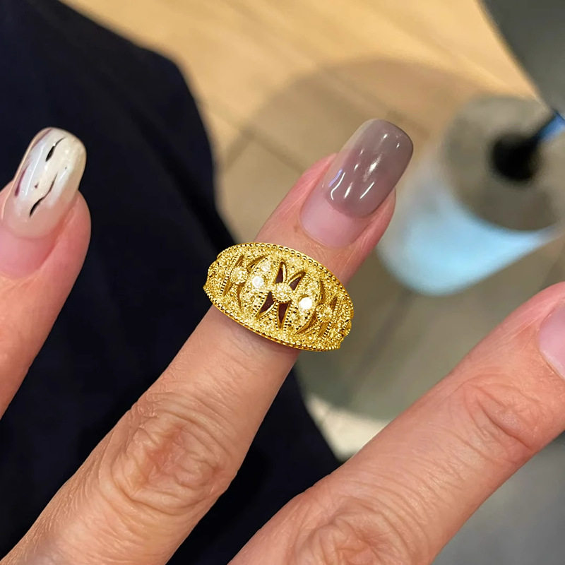 新品叠戴复古排钻戒指轻奢时尚简约镶钻宫廷雕花灯笼条戒