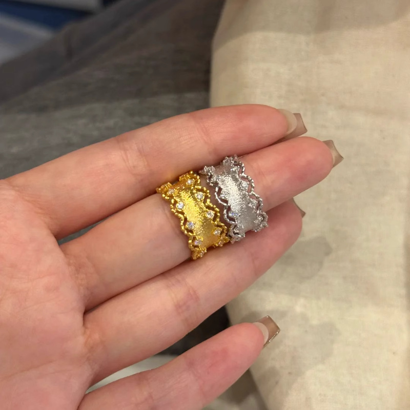 风织纹雕金蕾丝花边戒指时尚轻奢