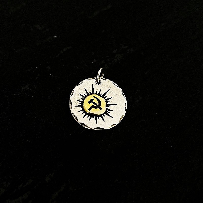 镀S925银新款锤子镰刀项链硬币圆