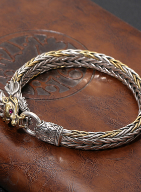 金色头s925银手链男复古工艺