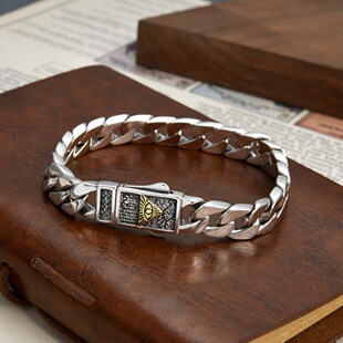 时尚嘻哈荷鲁斯上帝之眼古巴链潮男个性手链十字凤纹