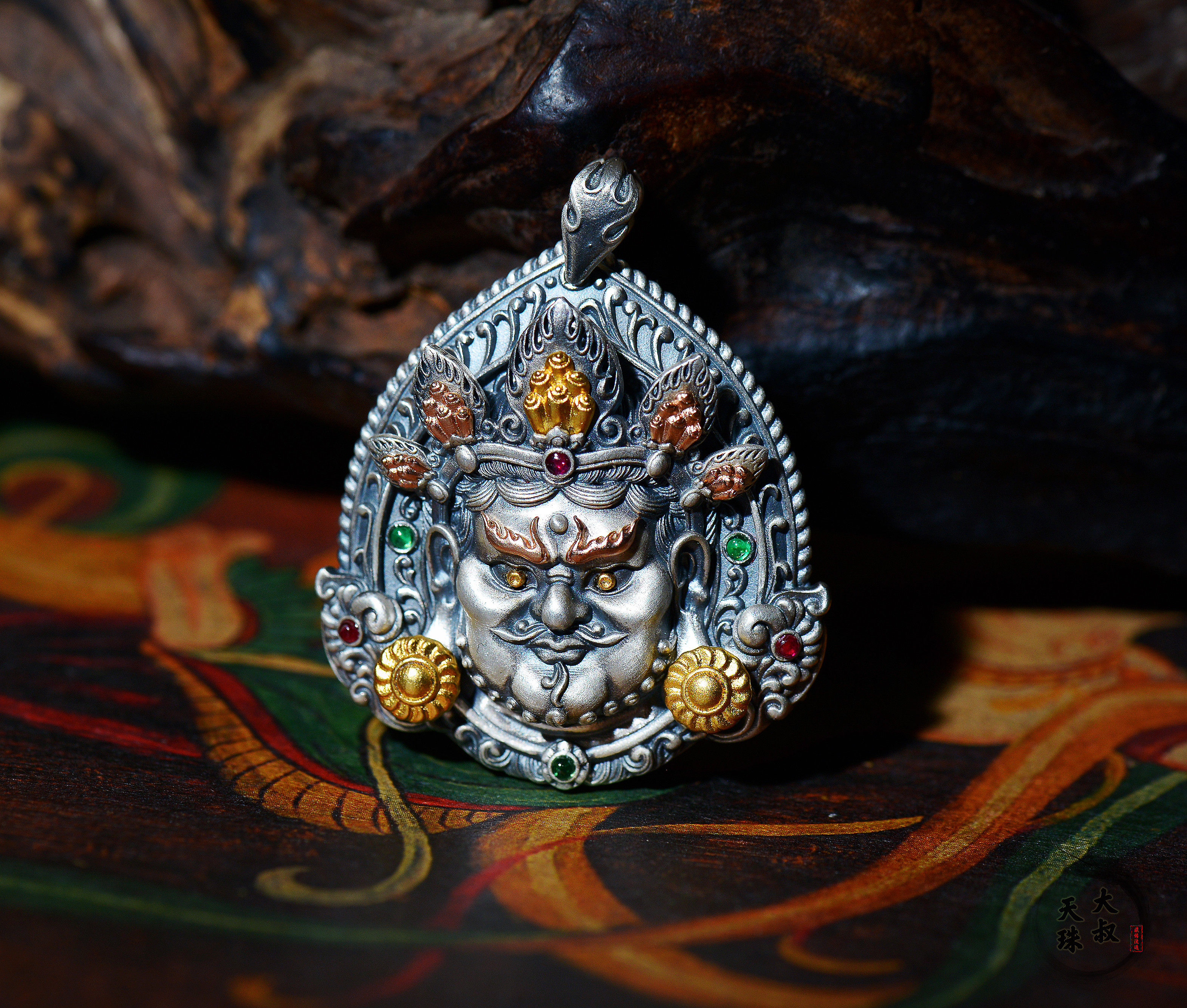 精工s925银吊坠黄财神牌子挂件挂饰男女款复古银饼子护身符