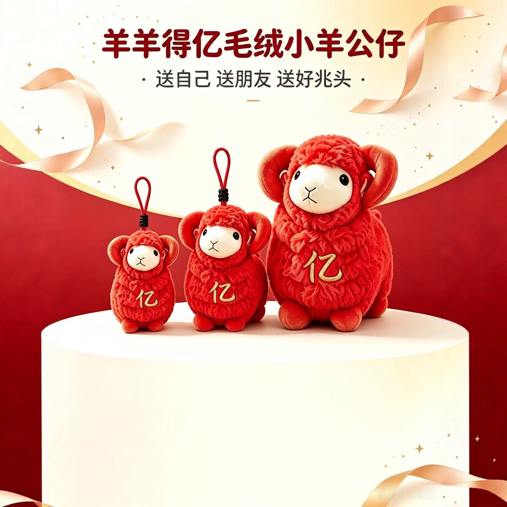 羊羊得亿公仔挂件羊年钥匙书包车载装饰新年创意可爱毛绒玩偶礼物