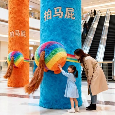马年装饰彩虹拍马屁毛绒抱抱柱子