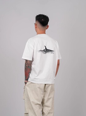 PROCANO25SS虎鲸印花纯棉宽松休闲日系短袖T恤夏季情侣潮流男女