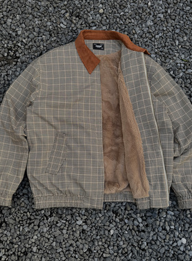 PROCANO25AW 千鸟格哈灵顿座山雕拼色麂皮领雪貂毛短宽夹克外套男