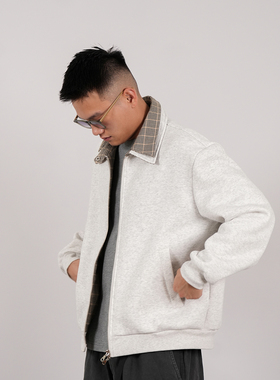 PROCANO25AW双领拼接千鸟格卫衣夹克600g加绒老钱外套男女上衣