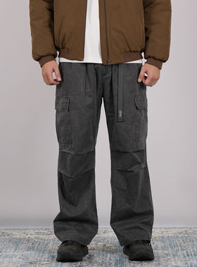 PROCANO 暴力炒色做旧洗褪工艺口袋直筒工装裤宽松休闲伞兵工装裤