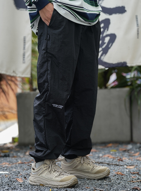 Procano23AW日系金属尼龙褶皱防水轻薄速干刺绣机能休闲束脚长裤