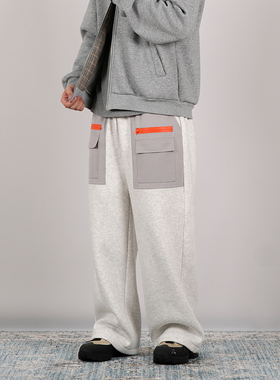 PROCANO25AW拼色加绒直筒卫裤宽松阔腿保暖口袋休闲男女长裤秋冬