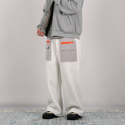 PROCANO25AW拼色加绒直筒卫裤宽松阔腿保暖口袋休闲男女长裤秋冬