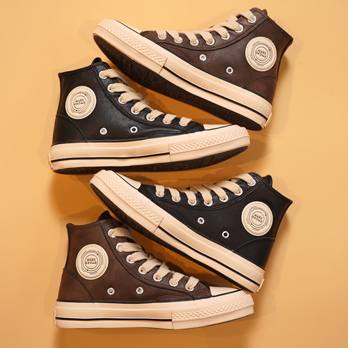 MARS GEOME/火星几何2025年男女同款皮面帆布鞋高帮时尚复古休闲