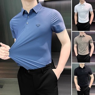 透气冰丝夏季 男2025新款 薄款 男士 t恤上衣 高端短袖 无痕修身 polo衫