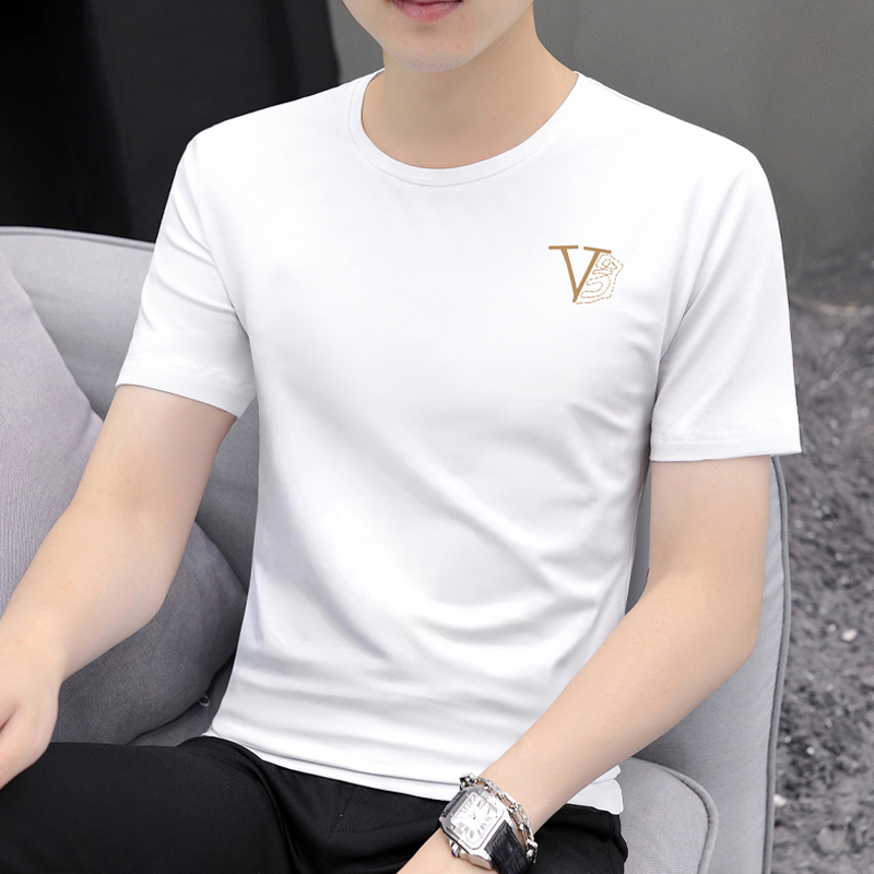 品牌夏季男士短袖t恤纯棉修身大码宽松时尚休闲新款白色圆领上衣