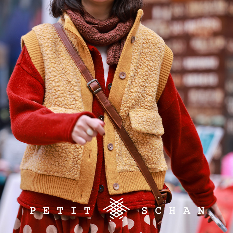 Petit Schan小闪 阳光甚好 意大利进口羊羔毛针梭拼接休闲马甲
