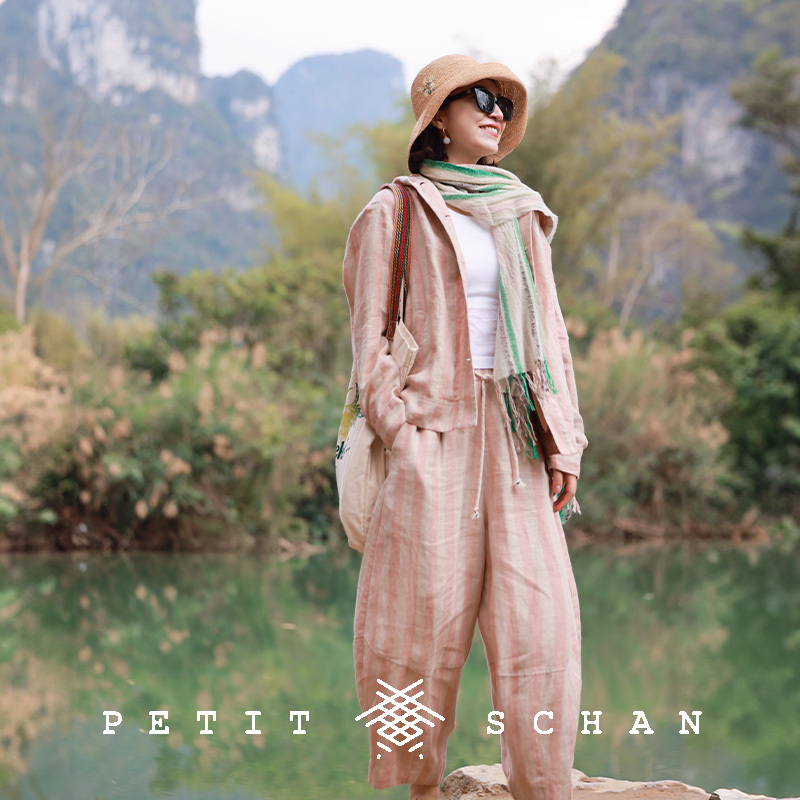 小闪纯亚麻色织条纹萝卜裤