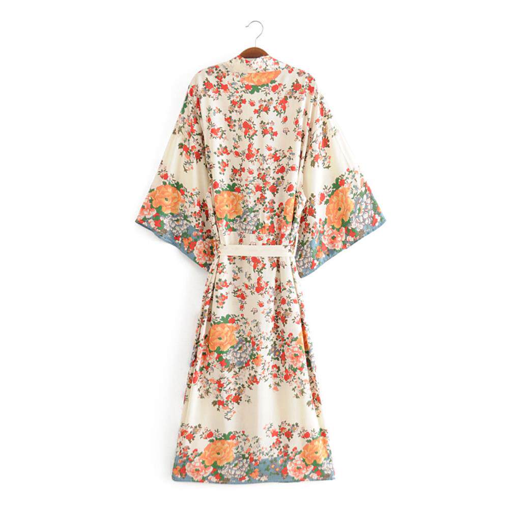 Vintage Chic Women Multi Floral Print Rayon Beach Bohemian K