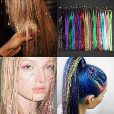 Rainbow Shiny Sparkle Hair Tinsel Kit Women Glitter Extensio
