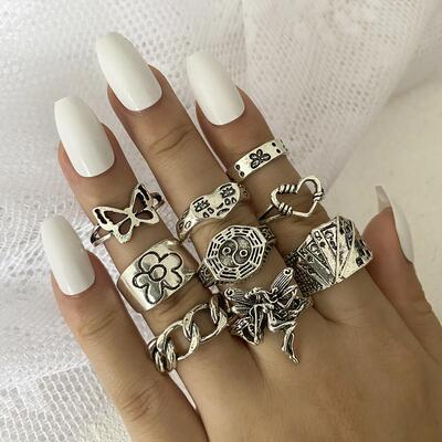 Vintage poker ring 9-piece set Men's women's 扑克牌戒指9件套