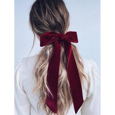 Lystrfac Vintage Long Ribbon Velvet Hair Bow For Women Hairp