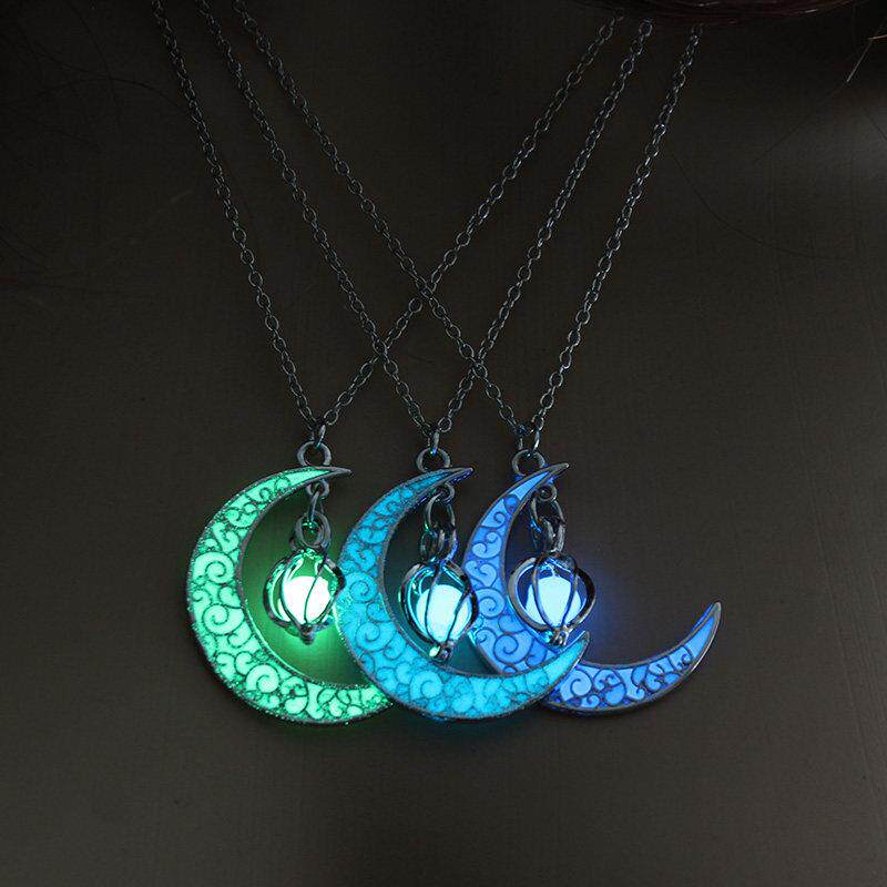 Moon Glowing Necklace Gem Charm Jewelry Glow in the Dark Hal