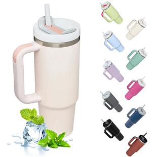 Insulated Tumbler with Handle Straw 1200ml Stainless Steel V