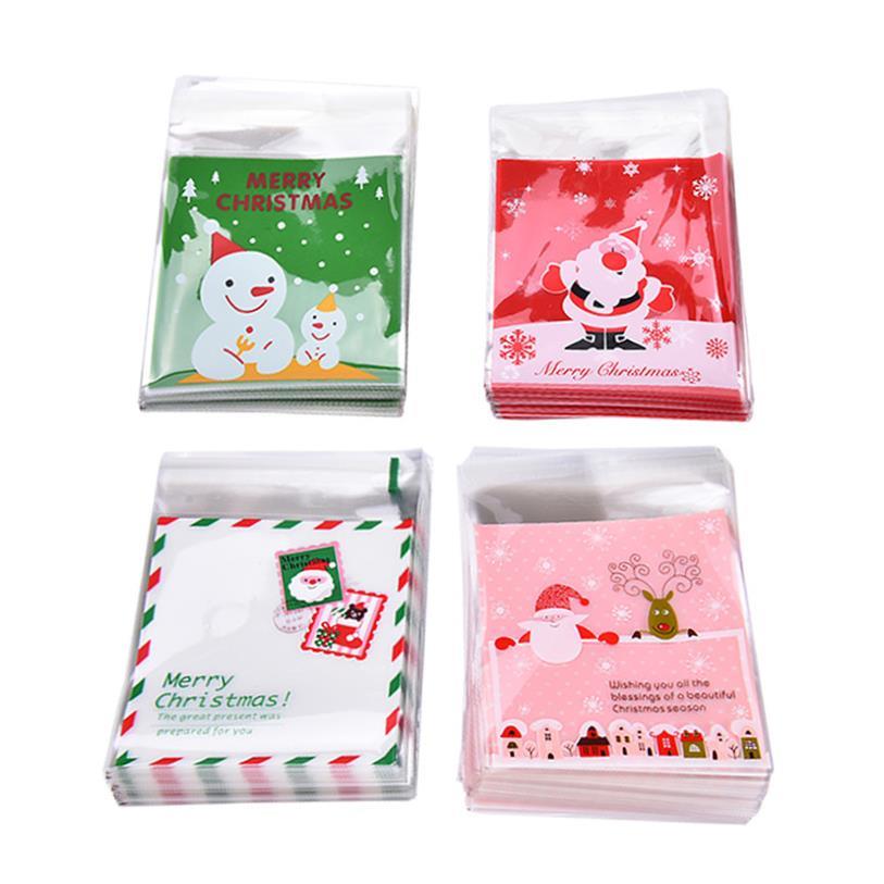 100pcs=1 Bag self-adhesive Candy Bags 4 Types Christmas Sant