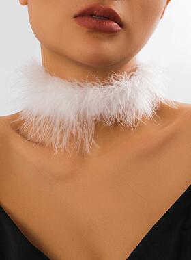Short feather collar ribbon white fluffy women