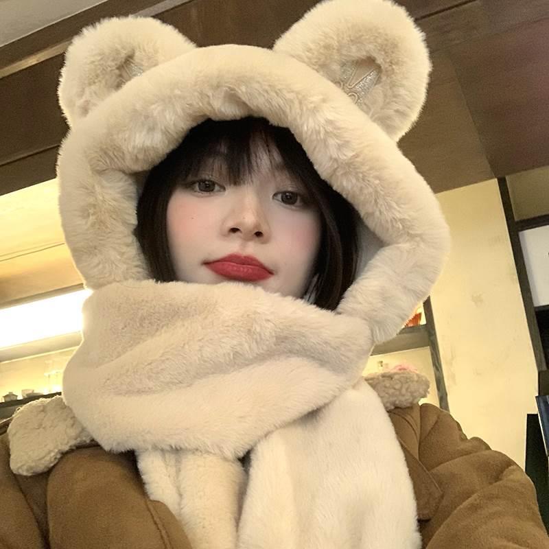 Little Bear Hat Scarf One piece Women