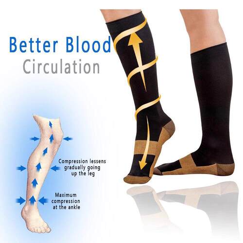 1 Pair Unisex Copper Compression Socks Women Men Anti Fatigu