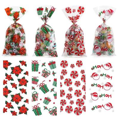 50Pcs Xmas Cookie Packing Bags Christmas Cellophane Party Ba