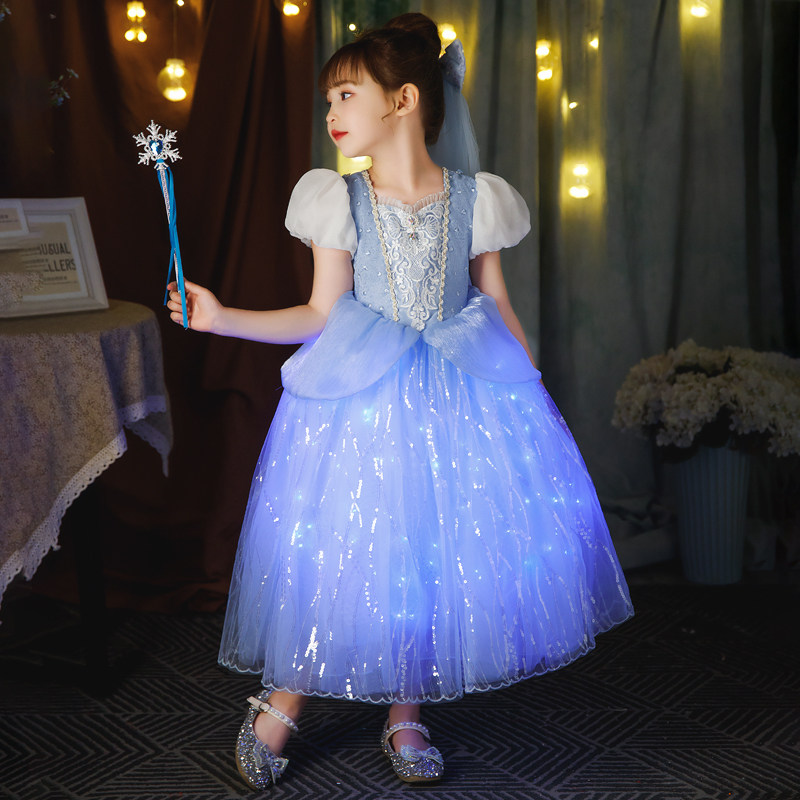辛德瑞拉公主裙2023夏季灰姑娘发光裙子女童六一高档礼服连衣裙