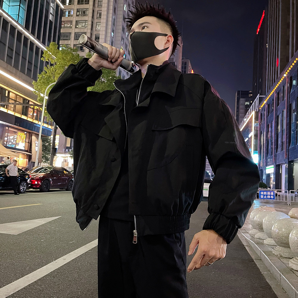 J75 P128控168 秋季夹克外套潮牌假两件短款解构设计感工装男上衣图片