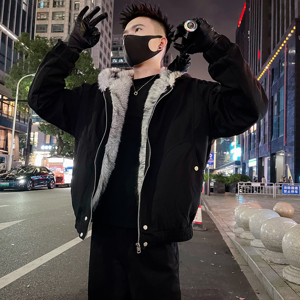 A57/P148控198秋冬男款保暖连帽座山雕外套帅气男士百搭上衣黑2,男装棉衣,电商A366
