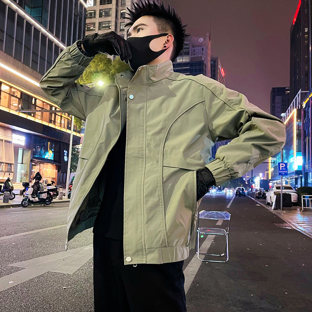 J61/P98控138秋款夹克外套男痞帅高级感纯色休闲工装男士上衣,男装夹克,电商A366