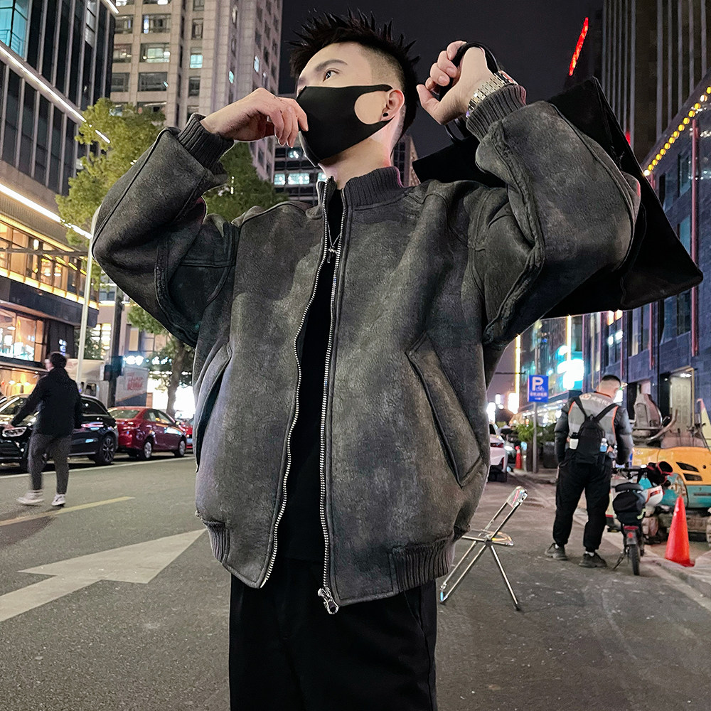 A66/P178控238秋冬男士皮毛一体保暖防风外套潮牌痞帅上衣咖3,男装棉衣,电商A366