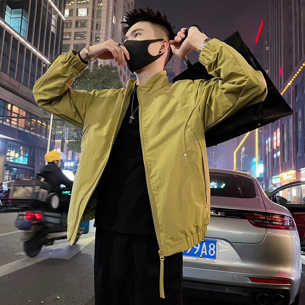 J93/P98控145潮牌痞帅春款立领铆钉饰夹克外套男士上衣黄1，男装夹克，电商A366