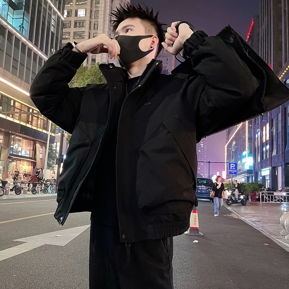 A60/P148控198 秋冬棉衣外套潮牌立领工装防风保暖上衣痞帅黑1图片